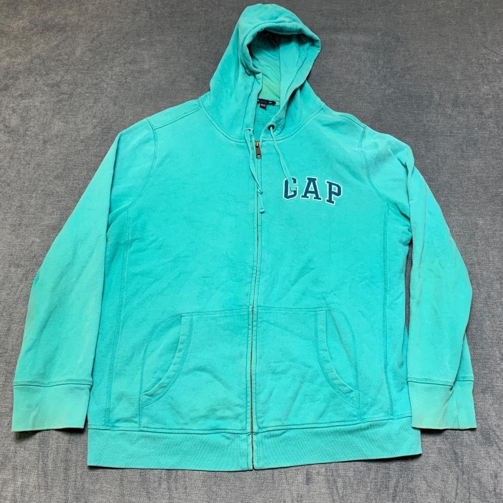 Gap Hoodie Mens 2XL Aqua Blue Cotton Spellout Logo Outdoor Streetwear Full Zip